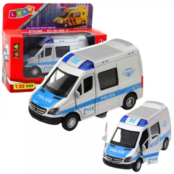 LEAN TOYS Metal Police Car with Pull Back Motor, Lights and Sounds 1:32