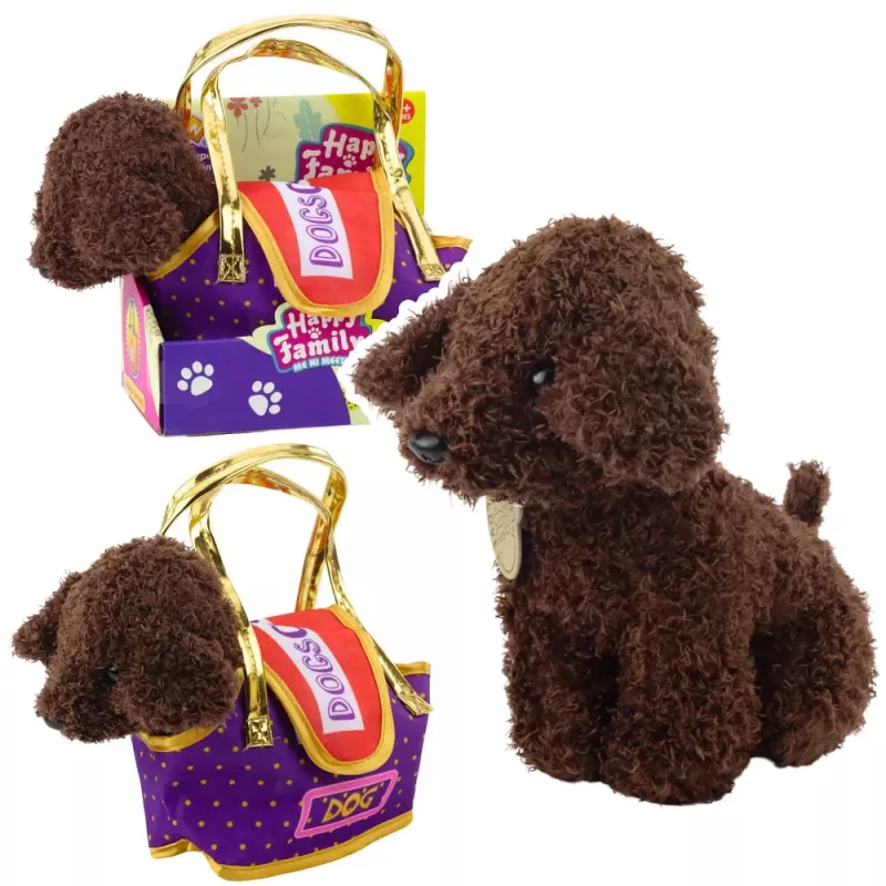 LEAN TOYS Poodle Dog in Velcro Bag, Cuddly Toy, Dark Brown