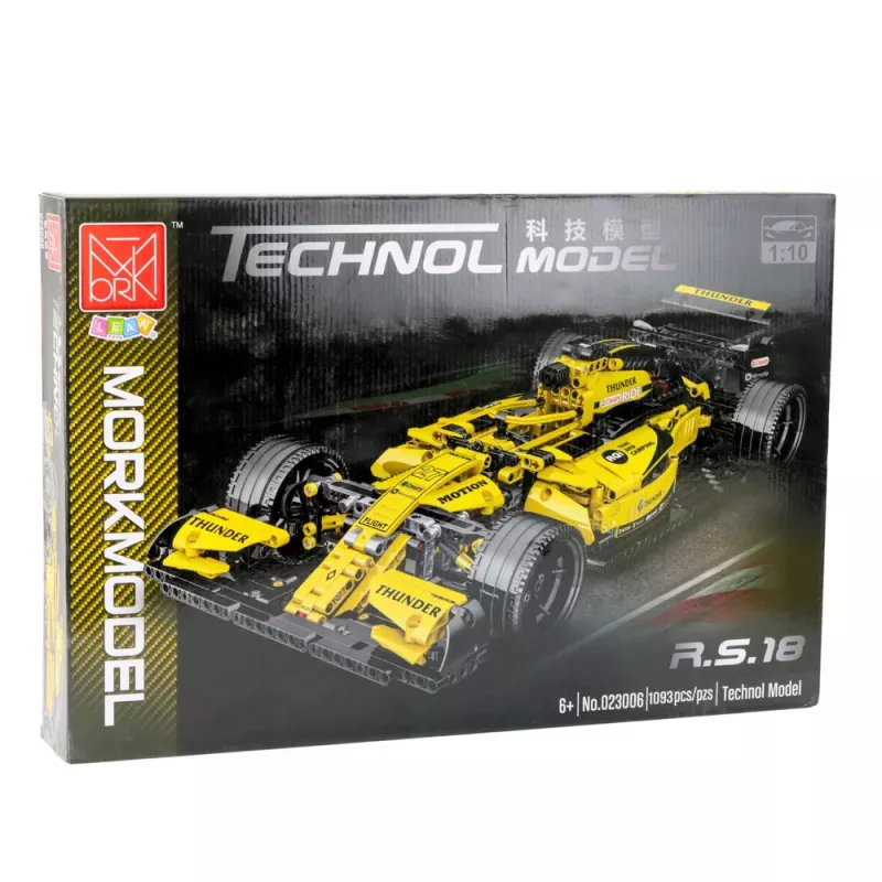 LEAN TOYS Ehitusklotsid Võidusõiduauto R.S.18 Kollane 1:10 1093 tk