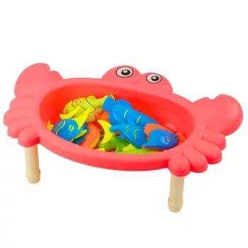 LEAN TOYS Kalapüügikomplekt: Krabilaud, 10 kala, õngeritv, sõel, roosa