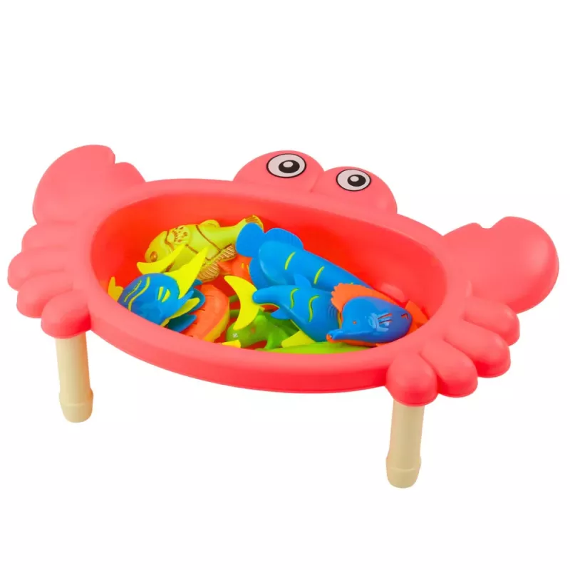 LEAN TOYS Kalapüügikomplekt: Krabilaud, 10 kala, õngeritv, sõel, roosa