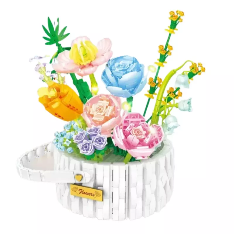 LEAN TOYS Ehitusklotsid Lillede Seade Korvis LED-tuledega 1376 tk