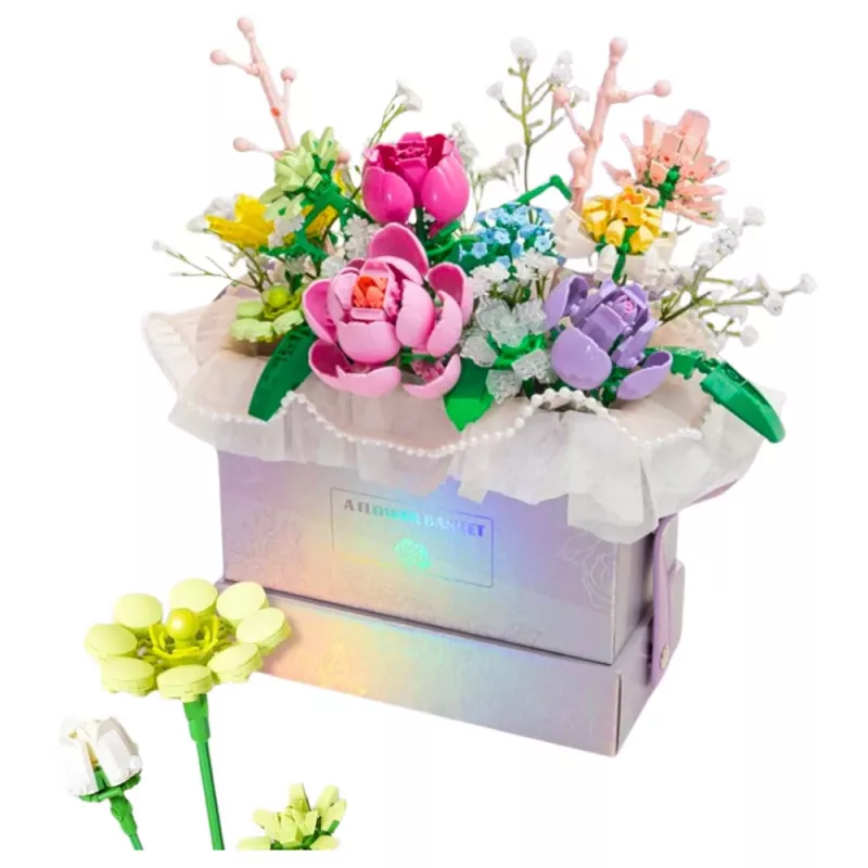 LEAN TOYS Ehitusklotside komplekt lillekarbi kujul, lilla LED, 706 tk