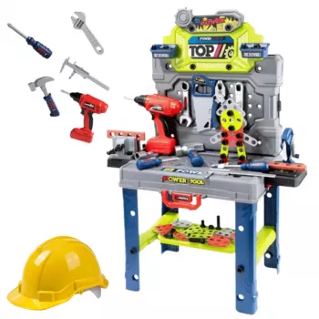 LEAN TOYS Meistri laud 2-in-1 kohvri tööriistakomplekt kruvikeeraja kiiver 133 tk