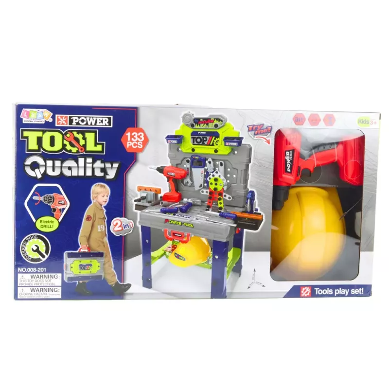 LEAN TOYS Meistri laud 2-in-1 kohvri tööriistakomplekt kruvikeeraja kiiver 133 tk