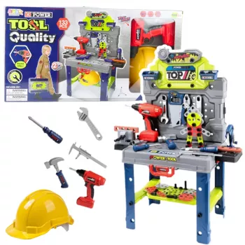 LEAN TOYS Meistri laud 2-in-1 kohvri tööriistakomplekt kruvikeeraja kiiver 133 tk
