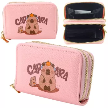 LEAN Two-Compartment Wallet with Card Compartments Capybara Pink 12.5 x 8.5 cm