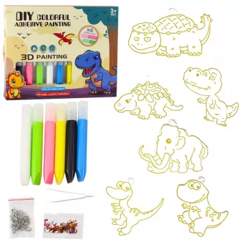 LEAN TOYS DIY Loominguline Komplekt Vitraaž Võtmehoidjad Dinosaurused Markerid 6 tk