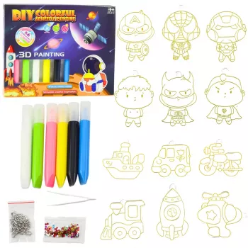LEAN TOYS 3D DIY kosmose värvikomplekt - 12 ripatsit, 6 värvi, akrüül, kips, vanus 6+