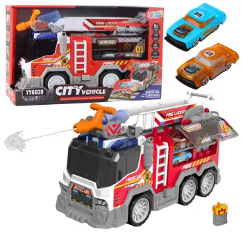 LEAN TOYS Fire Truck Fire Department Drive Moving Elements Lights Sounds