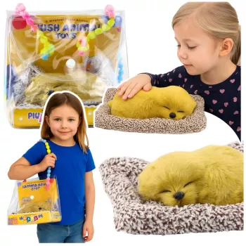 LEAN TOYS Magav labrador padjal – kujuke karvkatte ja läbipaistva kotiga, helidega