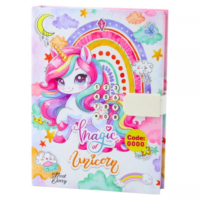 LEAN TOYS Cute Diary Notebook with Code Lock and Unicorn Melodies, 120 Pages, Colorful Lined Pages, Hardcover, for Girls Age 6+