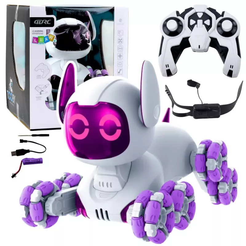 LEAN TOYS TOOBY Robot Dog Remote Controlled RC 360° Lights Sounds White and Purple