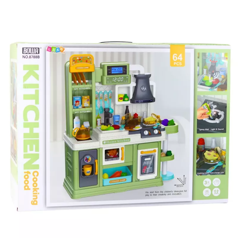 LEAN TOYS Lasteköök Vee Tsükli Toidu Värvi Muutva Auruga Roheline 64 tk