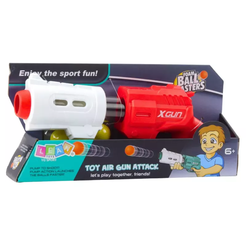 LEAN TOYS XGUN Püstolrelv pehmete vahtpallide jaoks, punane, 6 tk