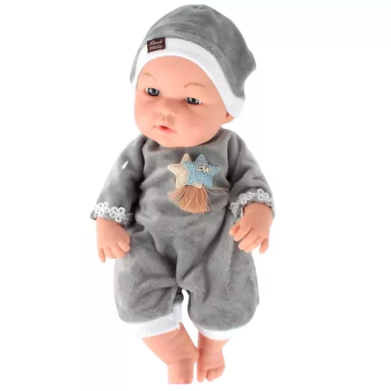 LEAN TOYS Beebinukk hallides pidžaamades ja mütsiga, liikuvate käte ja jalgadega, 30 cm