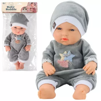 LEAN TOYS Beebinukk hallides pidžaamades ja mütsiga, liikuvate käte ja jalgadega, 30 cm
