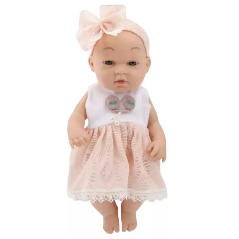 LEAN TOYS Beebinukk roosas kleidis ja peapaelas, liikuvate käte ja jalgadega, 30 cm