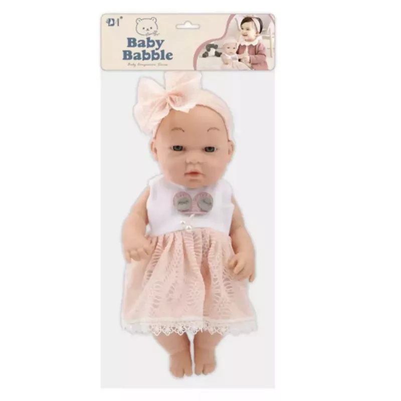 LEAN TOYS Beebinukk roosas kleidis ja peapaelas, liikuvate käte ja jalgadega, 30 cm