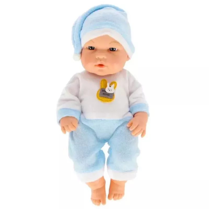 LEAN TOYS Beebinukk sinistes pidžaamades ja mütsis, liikuvate käte ja jalgadega, 30 cm