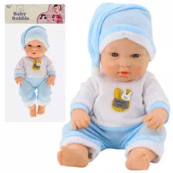 LEAN TOYS Beebinukk sinistes pidžaamades ja mütsis, liikuvate käte ja jalgadega, 30 cm