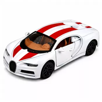 LEAN TOYS Metallic sportauto valge, tuled ja helid, tagasitõmbega, 1:32