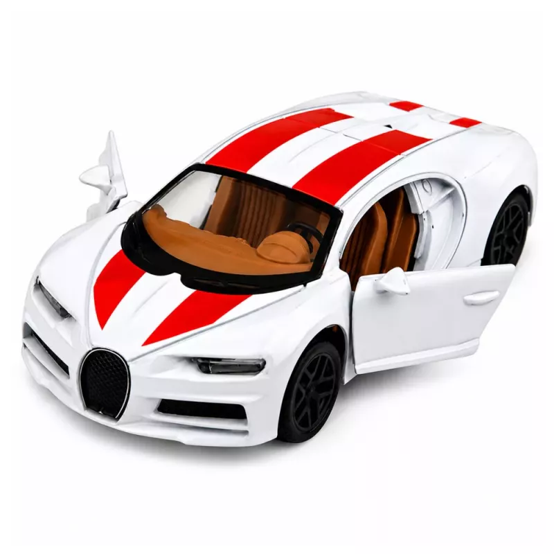 LEAN TOYS Metallic sportauto valge, tuled ja helid, tagasitõmbega, 1:32