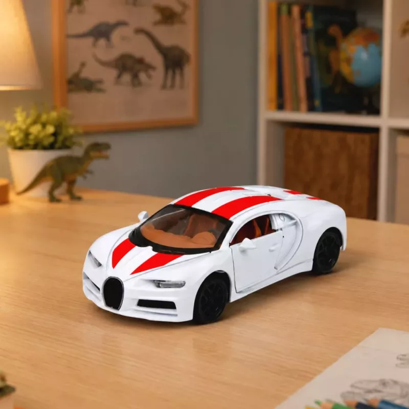 LEAN TOYS Metallic sportauto valge, tuled ja helid, tagasitõmbega, 1:32