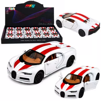 LEAN TOYS Metallic sportauto valge, tuled ja helid, tagasitõmbega, 1:32
