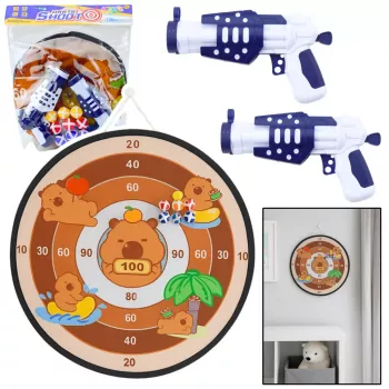 LEAN TOYS Capybara Dartboard Skill Game Velcro Balls and Toy Guns 73.5 cm
