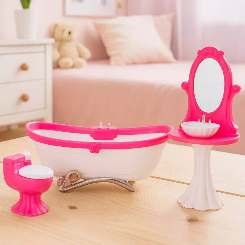 LEAN TOYS Nukumaja vannitoakomplekt: vann, tualett, kraanikauss peegliga