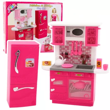 LEAN TOYS Nukumaja Köögikomplekt Külmik Ahi Aksessuaarid Roosa