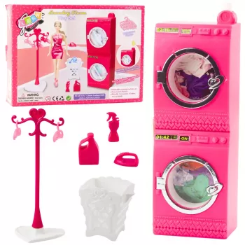 LEAN TOYS Nukumajapidamiskomplekt Pesumasin Kuivati Korv Riidepuud Roosa