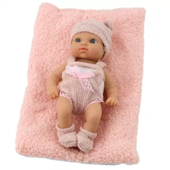 LEAN TOYS Beebinukk tekiga, valged ja roosad riided, müts, 18 cm
