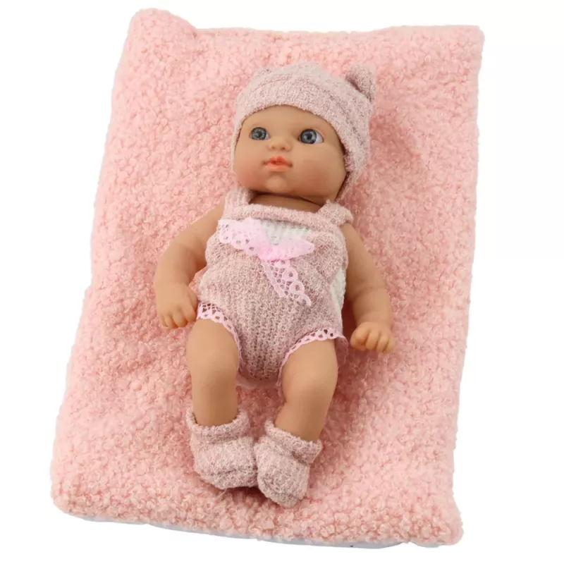 LEAN TOYS Beebinukk tekiga, valged ja roosad riided, müts, 18 cm