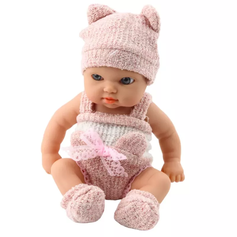 LEAN TOYS Beebinukk tekiga, valged ja roosad riided, müts, 18 cm