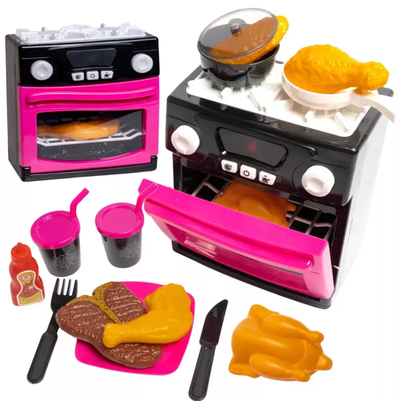 LEAN TOYS Mänguköök ahju, toidu, tulede ja helidega, roosa