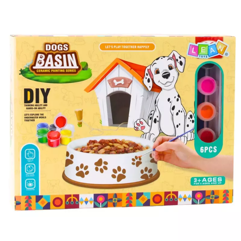 LEAN TOYS Loomingukomplekt Koerakauss Värvimiseks Värvid Pintslid DIY 6 tk