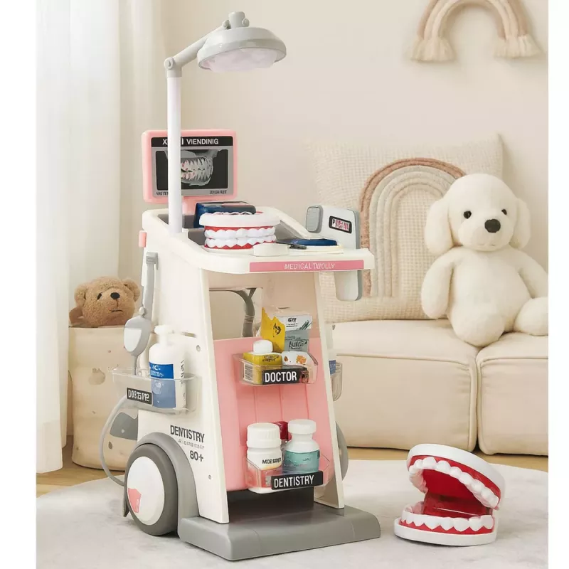 LEAN TOYS Arsti-Hambaarsti Komplekt Meditsiinikäru Valgustusega Roosa 26 tk