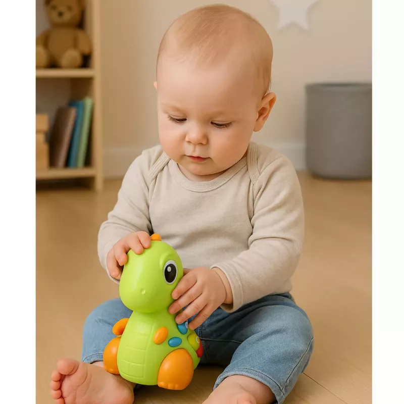 LEAN TOYS Interaktiivne mänguasi väikelastele – Dinosaur ratastel valguse ja heliga