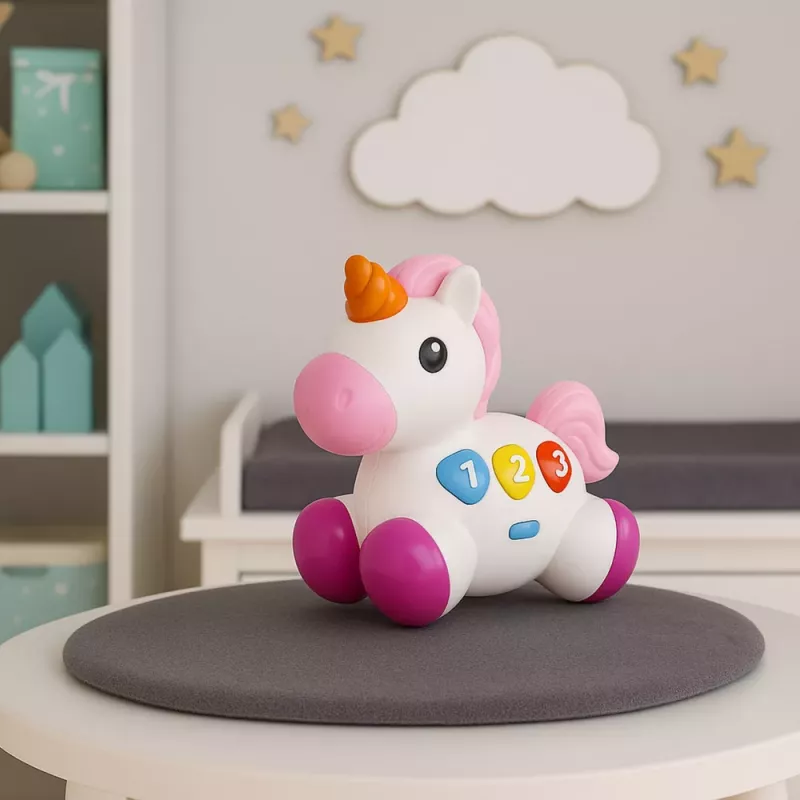 LEAN TOYS Interaktiivne mänguasi väikelastele – Ükssarvik ratastel, tuled ja helid