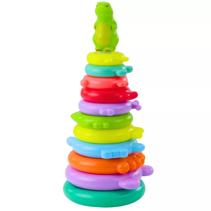 LEAN TOYS Hariv püramiidpuzzle dinosauruse kujundite ja kleebistega, 12 taset