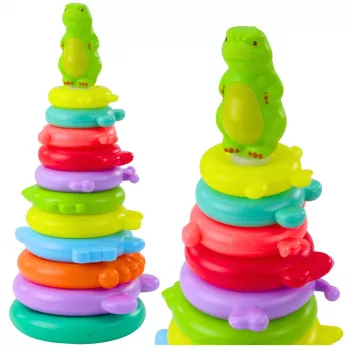 LEAN TOYS Hariv püramiidpuzzle dinosauruse kujundite ja kleebistega, 12 taset