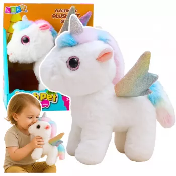 LEAN TOYS Unicorn Plush Interactive Moves Sounds White 21 cm