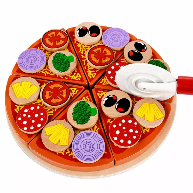 LEAN TOYS Wooden Pizza Cutting Set with Velcro Wheel and Cutting Board