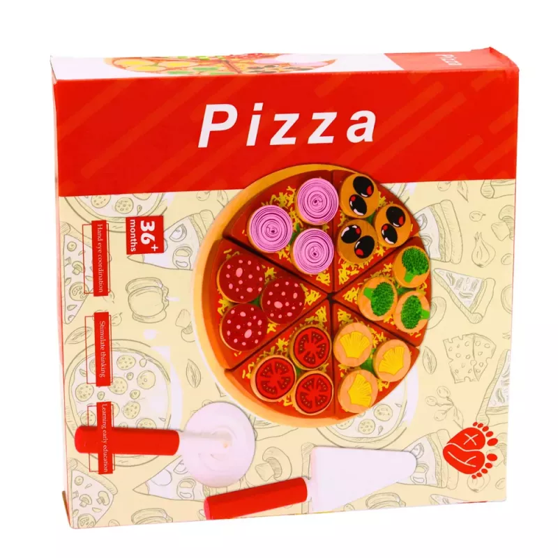 LEAN TOYS Wooden Pizza Cutting Set with Velcro Wheel and Cutting Board