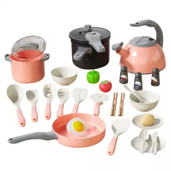 LEAN TOYS Köögikomplekt Potid Toiduvalmistamise Tarvikud Roosa 32 tk