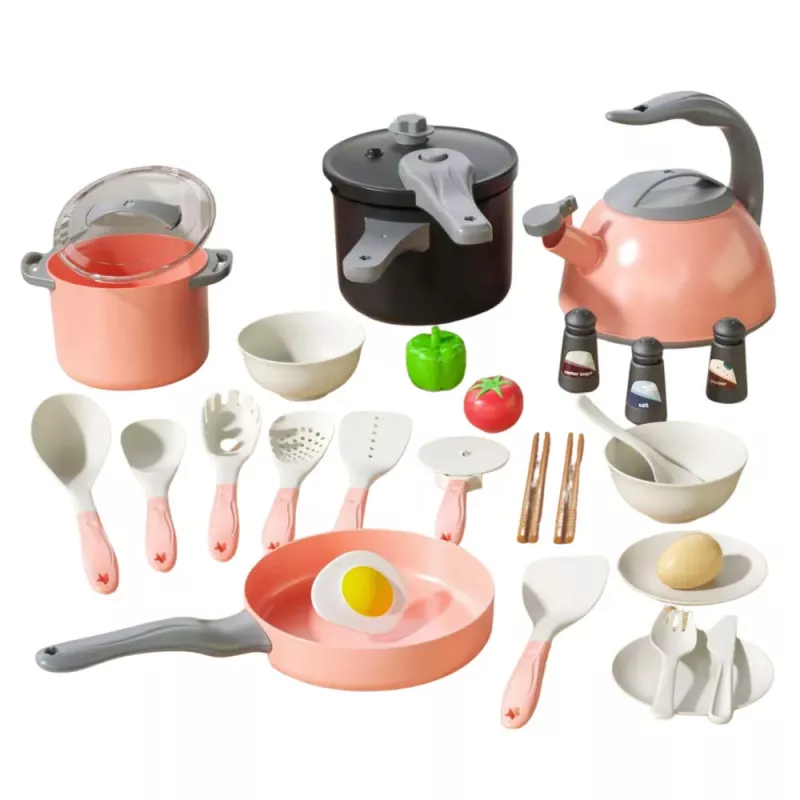 LEAN TOYS Köögikomplekt Potid Toiduvalmistamise Tarvikud Roosa 32 tk