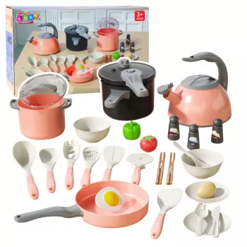 LEAN TOYS Köögikomplekt Potid Toiduvalmistamise Tarvikud Roosa 32 tk