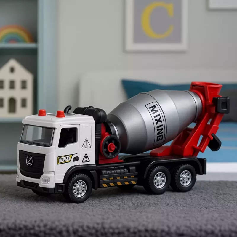 LEAN TOYS Betoonisegisti Ehitusmasin Metallkabiin Pöörlev Trummel Tuled Helid